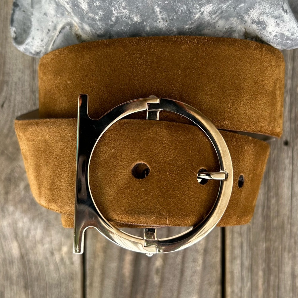 Salvatore Ferragamo Single Gancio Suede Belt Tan Brown 85 - Picture 16 of 16